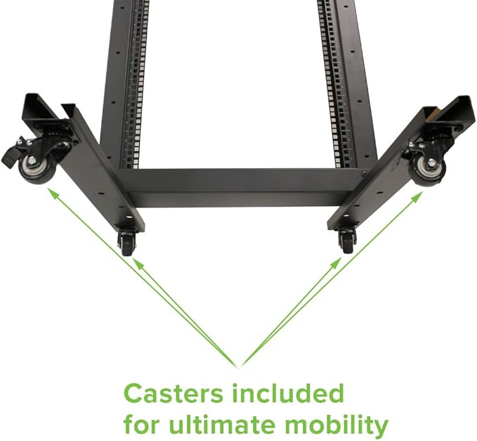 NavePoint 42U 2 Post Open Frame Server Rack with Casters for 19 Inch Equipment, Networking, and IT Devices, 2-Post Rack 330lbs Weight Capacity, Black