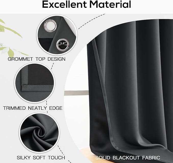 Yakamok Dark Grey Blackout Curtains 84 inches Long - Image 4