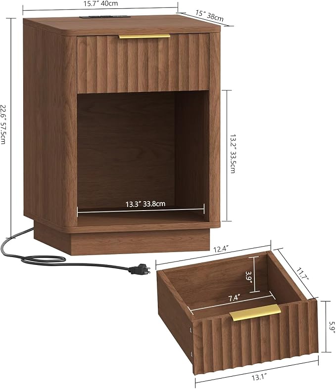Akxomel Fluted Nightstand Set 2 Bedside Table - Image 3