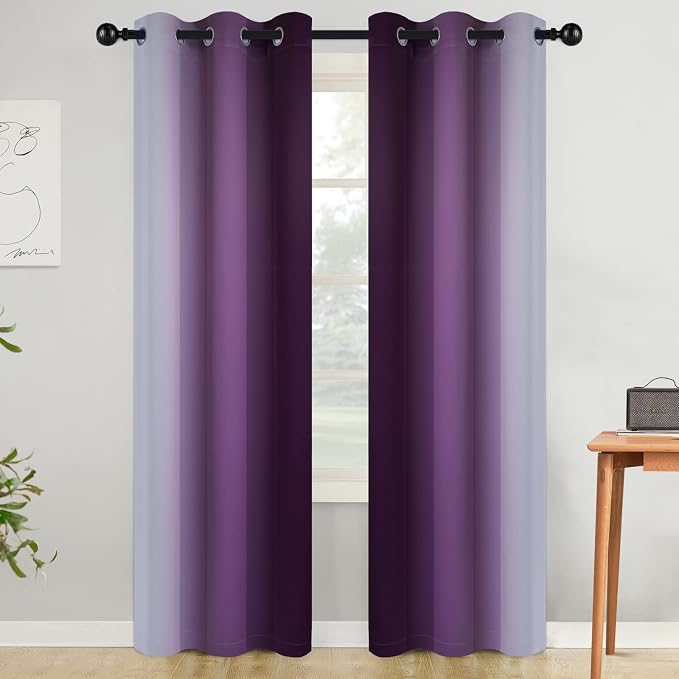 COSVIYA Grommet Room Darkening Ombre Purple Curtains W42xL84 inch | Purple and - Image 2