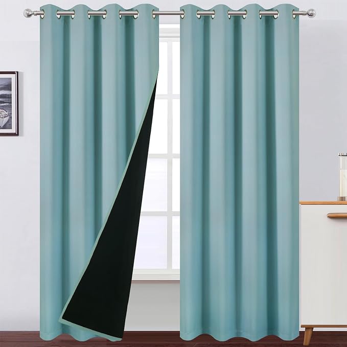 100% Blackout Curtains 84 Inch Long Stone Blue Curtains 2 Panels by Lemomo