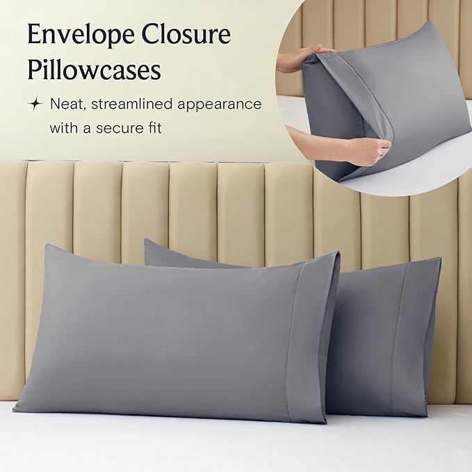 LuxClub 3 PC Twin Sheet Set, Deep Pockets Wrinkle Free Cooling Bed Sheets Hotel Bedding for Women, Men, Kids & Teens, Includes 1 Fitted Sheet, 1 Flat Sheet and 1 Pillowcase-Silky Soft Light Grey