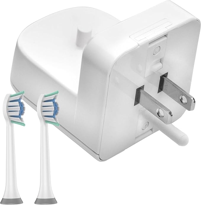 ProofVision Electric Toothbrush Wall Charger for US Socket for Philips 1000 to 7000 Series | Portable Philips Charging Station, Wireless, IPX7 Seal, with 2 Compatible Toothbrush Heads