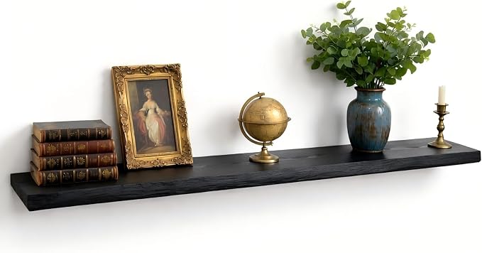 Black Live Edge Floating Shelf, 72-Inch Solid Elm Wood | Easy Installation - Image 3