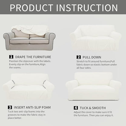 Easy-Going Stretch Oversized Loveseat Slipcover 1-Piece Sofa Cover Furniture Protector Couch Soft with Elastic Bottom for Kids Polyester Spandex Jacquard Fabric Small Checks Cream