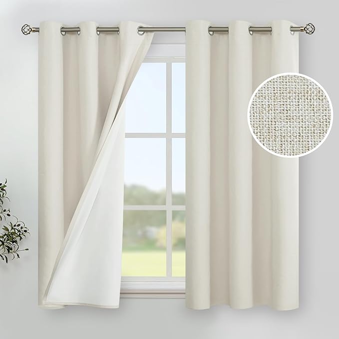 YoungsTex Linen Blackout Curtains 45 Inch Length, Grommet Darkening Drapes | by YoungsTex