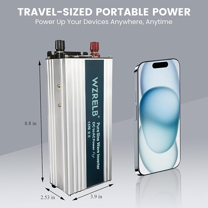WZRELB 1000W Pure Sine Wave Inverter 36V DC to 110V 120V AC Power Converter with LED Display, Off-Grid Portable Power Inverter with 2 AC Outlets for Home, RV, Truck, Camping