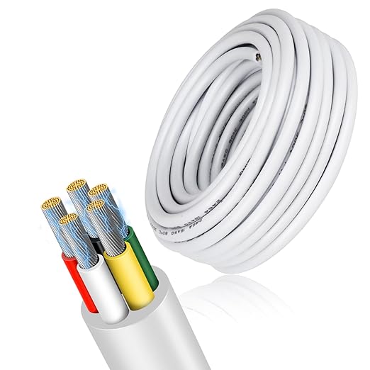 16 Gauge 5 Conductor Electrical Wire, 16.4 FT Low Voltage 16/5 Tinned Copper Stranded 5 Wire Cable, 16 AWG White Flexible Extension Cord for Sprinkler, Thermostat, Speaker, Irrigation, Automotive