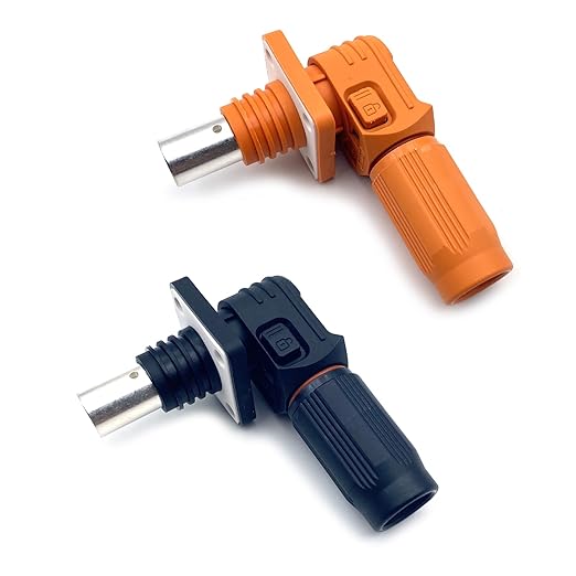 350A Battery Energy Storage Connector, 120mm² High Current Connectors IP67 Waterproof Crimping Wiring Power Adapter Quick Plug Terminal Right Angle Plug and Socket (1500V Black+Orange)