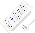 VILONG 14 in 1 Recessed Power Strip with PD 45W USB-C, Flush Mounted Drawer Outlet, 6 Outlets & 8 USB Ports, 45° Flat Plug, 6FT Extension Cord, Conference Desktop Built in Power Strip(White)