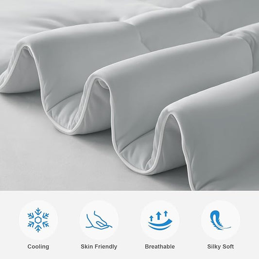 EASELAND All Season Cooling Comforter Queen, Cold Touch Fabric Absorbs Body Heat, 300GSM Super Soft, Cooling Blanket for Night Sweats Hot Sleeper (Gray-All Season, Queen(90"x90"))
