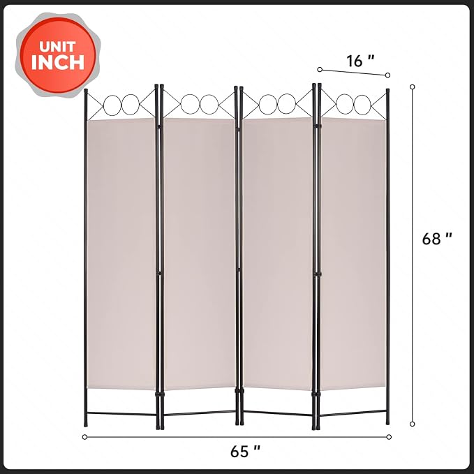 4 Panel Room Divider 6FT Steel Frame Screen Folding Privacy Divider - Image 7
