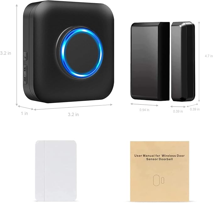 Door Chime Bistee Wireless Door Chimes When Door Open Entry Alarm 600FT Range with 58 Chimes 5 Volume Levels LED Indicator for Business/Home/Office/Stores (2 Plug-in Receiver & 3 Door Sensor)