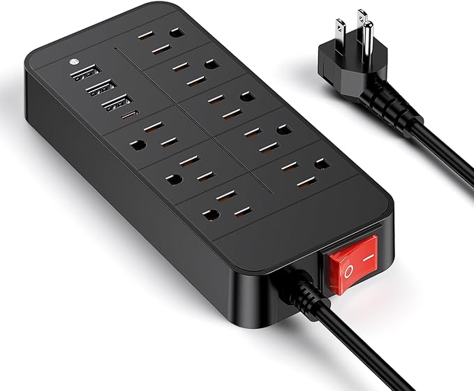 Otovoda Surge Protector Power Strip, 6 Ft Extension Cord with Multiple Outlets & 4 USB Ports (1 USB C PD20W), Multi Plug Extension Outlet Perfer for Home Office Workspace Bedroom, 3600 Joules, Black