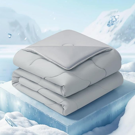 EASELAND All Season Cooling Comforter Queen, Cold Touch Fabric Absorbs Body Heat, 300GSM Super Soft, Cooling Blanket for Night Sweats Hot Sleeper (Gray-All Season, Queen(90"x90"))