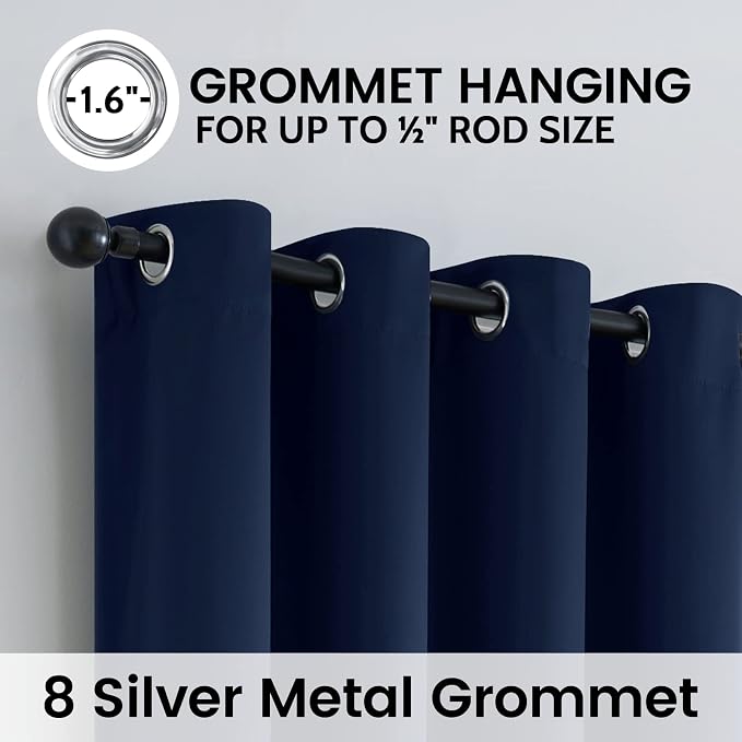 SimpleHome Navy Blue 100% Blackout Curtains Room Darkening Living Room 63 | - Image 6