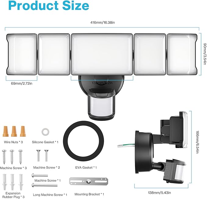 Olafus 130W Motion Sensor Outdoor Lights, 13000LM 6500K Daylight Flood Lights Outdoor Motion Sensor, Dusk to Dawn Outdoor Lighting, IP65 Waterproof Motion Detector Lights for Outside, Black