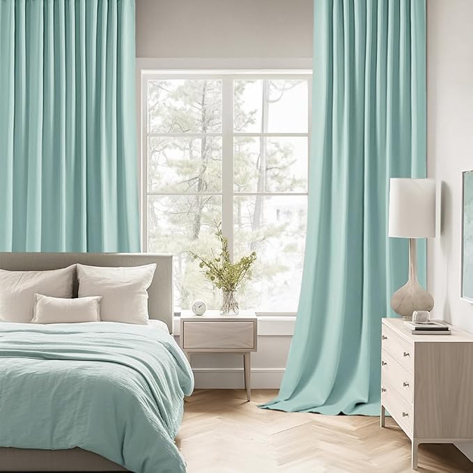 MIULEE Aqua Back Tab Blackout Curtains 52x108 Inch Long 2 Panels Set | Rod - Image 2