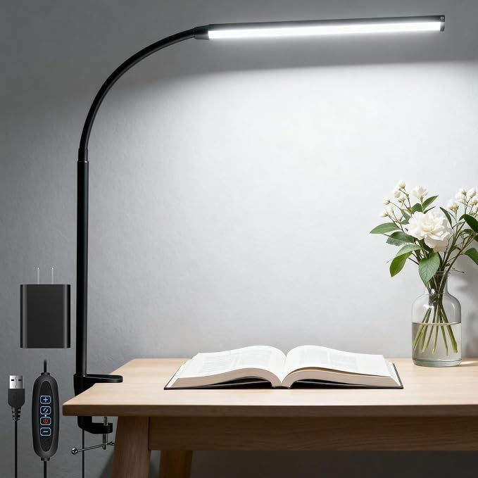 Clip on Desk Lamp with Clamp, Dimmable Eye Caring Book Reading Light - Image 9