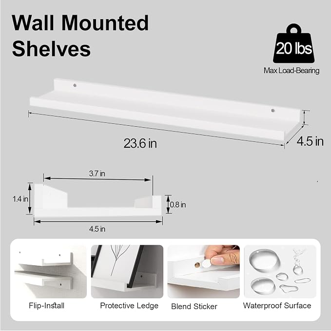 White Floating Shelves for Wall Decor, 24 in Shelf - Image 3