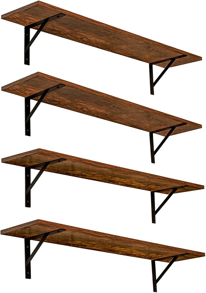 Long Wall Shelves, 31.5Inch Wooden Wall Mounted Shelves, Easy Assembly by DINZILVJ