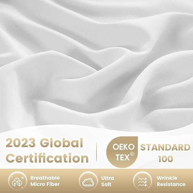 Full Sheet Set - 4 Piece Silky Ultra Soft Breathable Bed Sheet Set, 16" Deep Pocket for Mattress,Hotel Luxury Clearance Full Size Sheet Sets & Wrinkle Free,Easy Care Cooling Bedding Sheets（White）