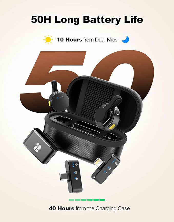 Rythflo Wireless Mini Microphone for Camera/iPhone/Android/iPad/Laptop, Lav Mic with Charging Case, AI Noise Reduction, 50H Battery, 230ft Range, Lavalier Microphone for Video Recording, YouTube, Vlog