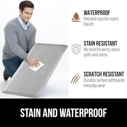 GORILLA GRIP Comfortable Cushioned Kitchen Mats for Floor, Waterproof and Stain Resistant Soft Top, 3/4 Inch Thick Ergonomic Standing Desk Anti Fatigue Mat, Foam Supports Feet, 17x24, Light Gray