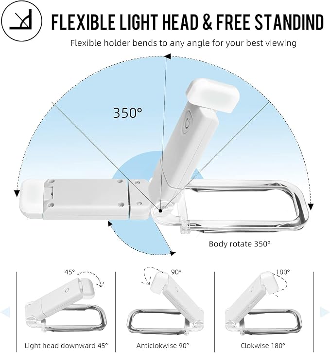 EGWASER Book Reading Light, Portable USB Rechargeable LED Clip on Book Lights - Image 6