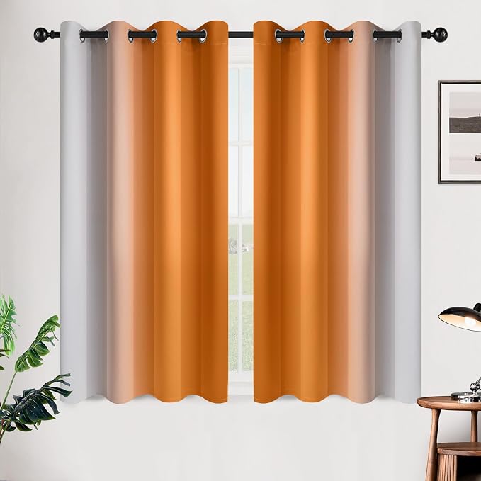 SimpleHome Ombre Orange to Grey White Curtains - Image 2