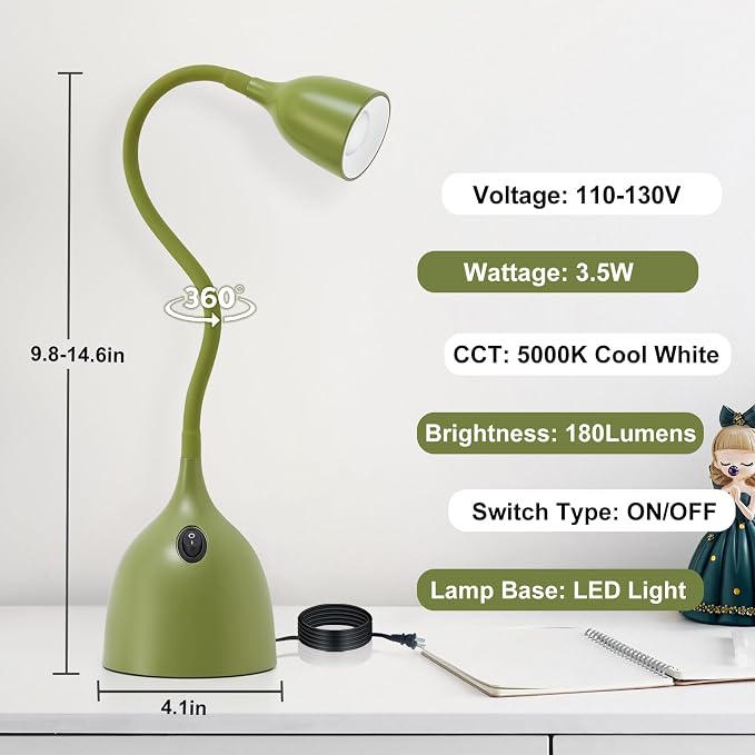 EJIAXIN Gooseneck Desk Lamp 360° LED Flexible Reading Light Small Desk Lamps - Image 6