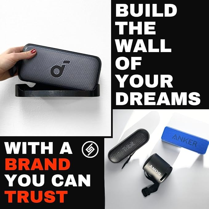 Spartan Mounts Compatible with Ultimate Ears MegaBoom 3 Bluetooth Speakers | Low Profile Wall Mount Anywhere Design for Home, Office, Studio, Garage, Dorm, Patio, Auto, Boat, Golf Cart | Made in USA