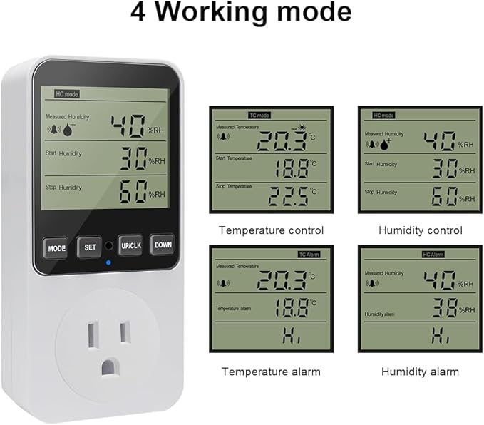 KETOTEK Humidity Controller Outlet Plug with Sensor, Digital Humidistat Switch 120V with Alarm for Greenhouse Mushroom Humidifier Dehumidifier