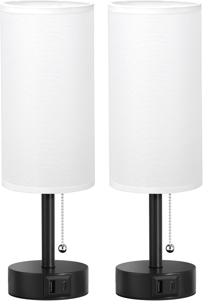 White Bedside Table Lamps Set of 2 - Image 9