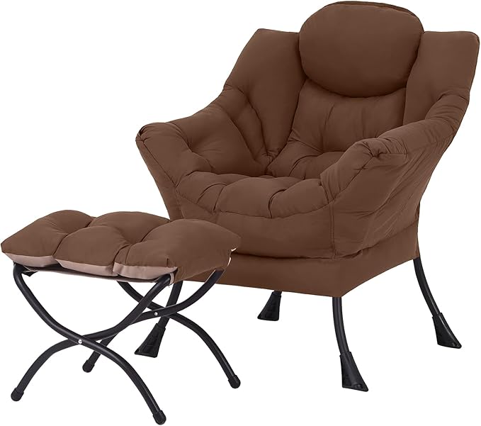 Welnow Lazy Chair with Ottoman, Reading Chair with Footrest, Dark Brown | A by LifeGetsBetterWithWelnow