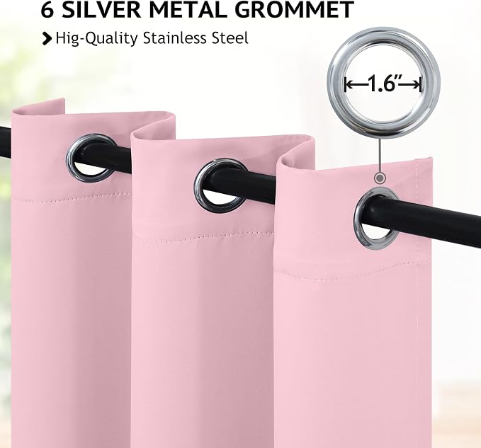 COSVIYA Grommet Room Darkening Pink Curtains 84 inch Long - Image 2
