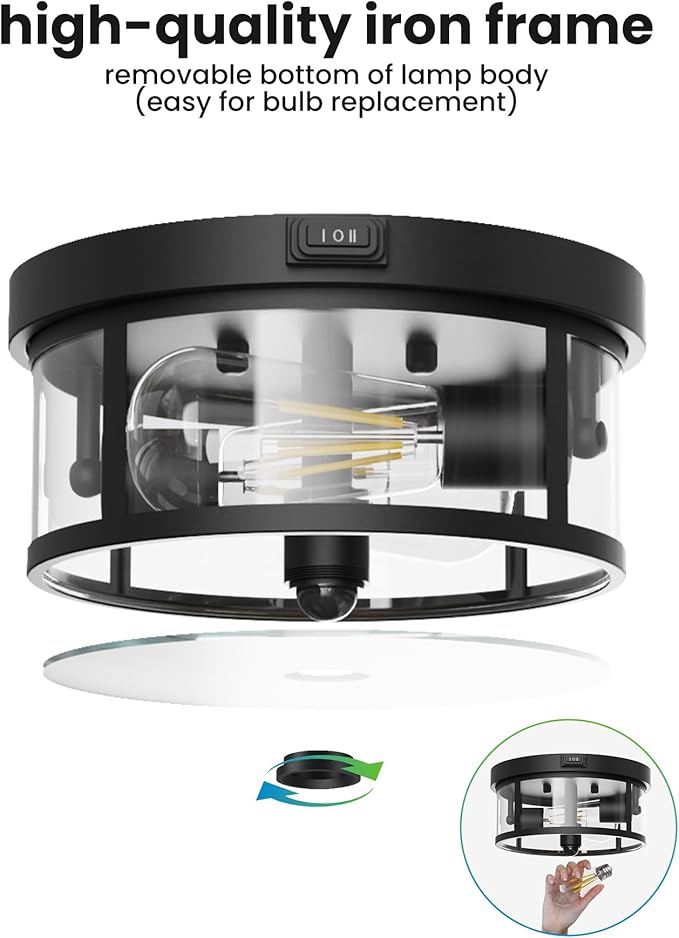 Outdoor Ceiling Light with Motion Sensor 9.3in - Porch Lights Outdoor, E26 Base, Flush Mount, 360° Detection, 3 Modes (Auto/Dusk to Dawn/Always-on), Farmhouse Ceiling Light for Porch, Entryway
