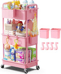 Goovilla Diaper Cart with Lockable Wheels and Easy Assembly, 3 Tier Pink | by Goovilla