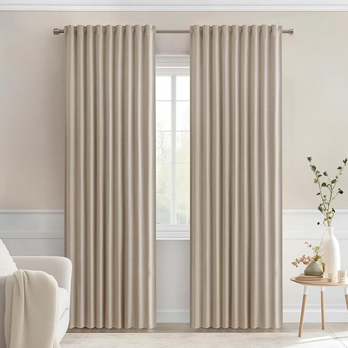 MIULEE Taupe Back Tab Blackout Curtains 52x72 Inches Long 2 Panels Set | Rod by MIULEE