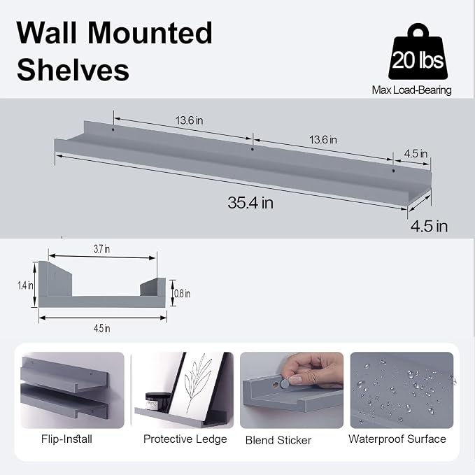 Grey Floating Shelves for Wall Decor, 36 in Shelf - Image 3