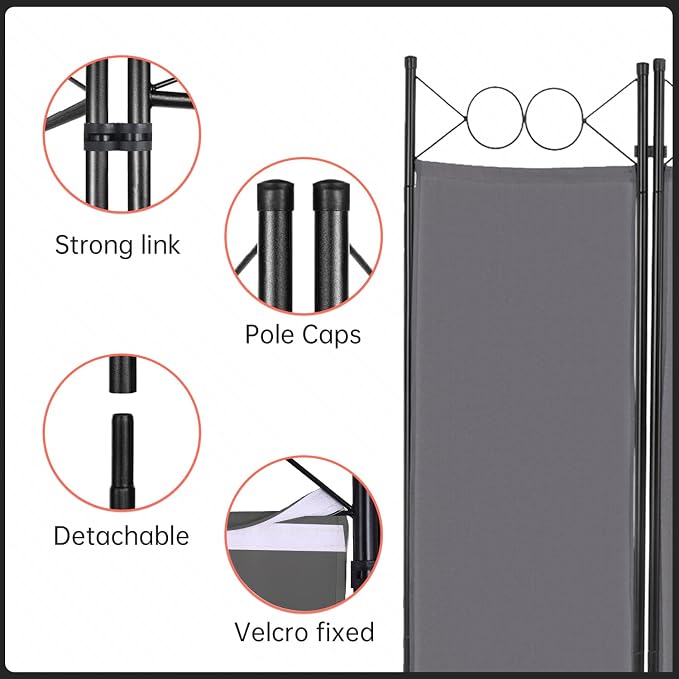4 Panel Room Divider 6FT Steel Frame Screen Folding Privacy Divider - Image 4