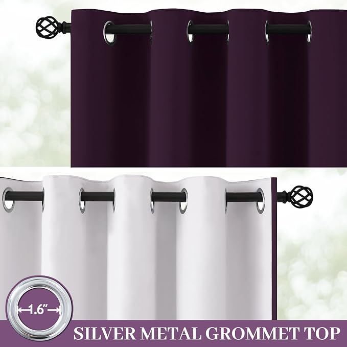 Yakamok Dark Purple 100% Blackout Curtains 84 Inches Long 40" Wide 2 Panels | - Image 2