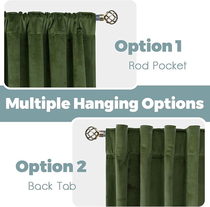 BGment Velvet Curtains for Bedroom, 2 Panels, Dark Green Blackout Curtains | 52 - Image 3