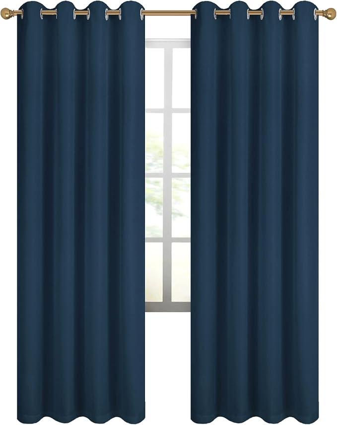 Diraysid 100% Blackout Curtains Navy Blue Linen Curtains - Image 6