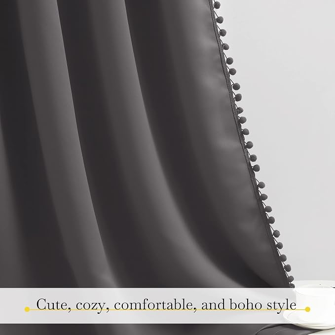 NICETOWN 2 Panels Blackout Curtains, Rod Pocket Pompoms Curtains 84 inches - Image 6