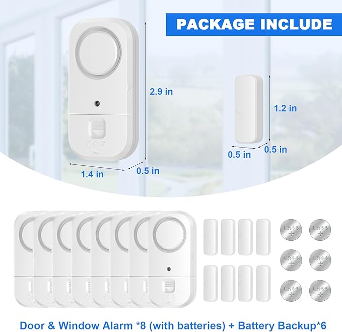 ANKOSHUN Door Window Alarm Sensors - Door Alarms for Kids Safety, Door Alarms for Home Security, for Home, Office, Store, Garage, Dorm Room, Apartment, RV, 8 Pack