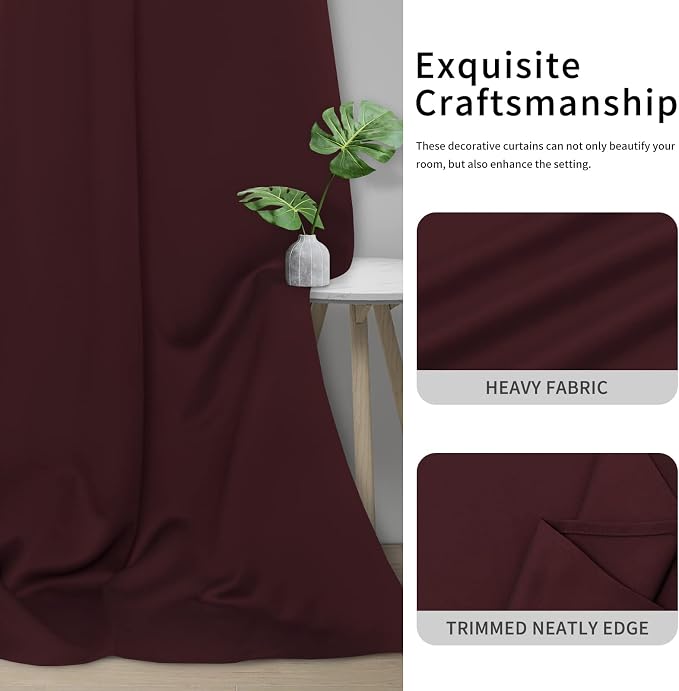 Easy-Going Thermal Grommet Blackout Curtains, 2 Panels 42x54 in, Wine | Machine - Image 5