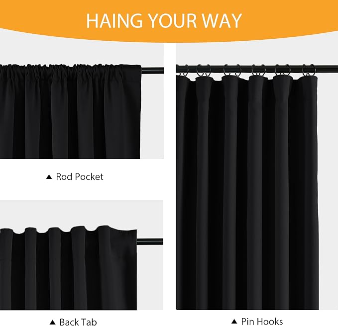 RYB HOME 100% Blackout Black Curtains - Image 6
