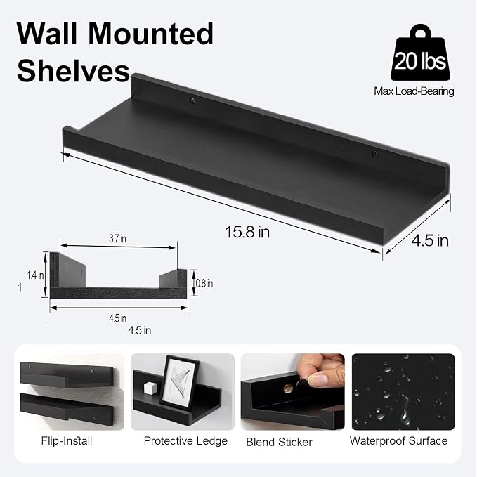 Black Floating Shelves for Wall Decor, 16 in Shelf - Image 3