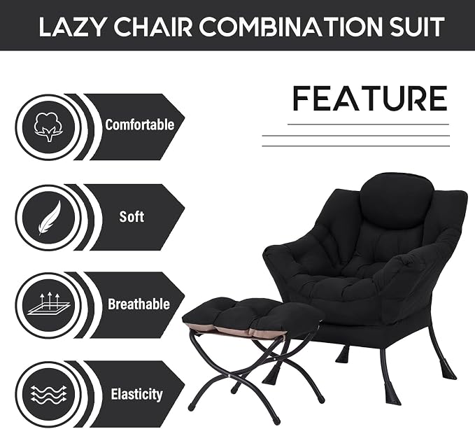 Lazy Chair with Ottoman, Comfy Accent Reading Chair, Removable Cover, with - Image 5